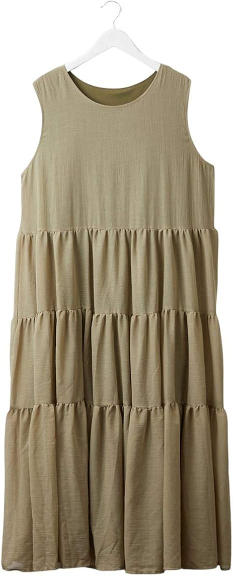 Amazon Co Jp Nissen ニッセン 丸首 クルーネック きれいめ ワンピース 着心地軽やかティアードノースリーブワンピース スムースグリーン M 服 ファッション小物