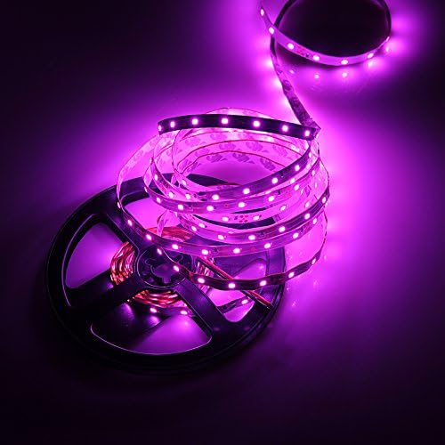 FAVOLCANO DC 12V 5m 300 leds SMD 3528 Ribbon Flexible LED Strip Light Non-Waterproof Purple + 2.1 x 5.5mm DC Power Female Plug Jack Adapter Connector Plug + 12V 2A Power Supply