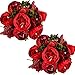Ogrmar Vintage Artificial Peony Silk Flowers Bouquet for Decoration (Red x2)