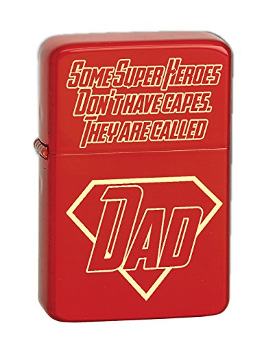 Father's Day Quotes for Dad Laser Engraved Vector KGM Thunderbird Vintage Lighter - Wedding, Groomsman, Father's Day, Birthday, Party, Gift - Multiple Designs (Super Hero Dad)