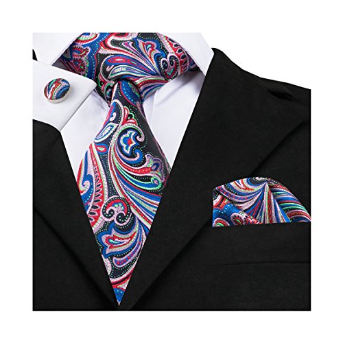 Woven Tie Red Silk Floral Set Pocket Square Cufflinks Gift For Men Party