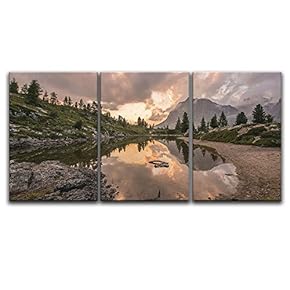3 Panel Majestic Landscape with Fire Color Clouds...