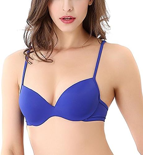 Phonallo Women's Everyday Basic Seamless Lightly T-shirt Bra,Blue,38A