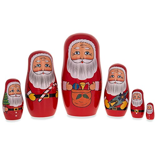 5.5" Set of 6 Santa Claus with Christmas Gifts Wooden Nesting Dolls