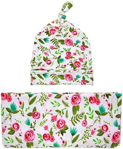 ArMordy(TM) New Print Fotografia Newborn Hat + Wraps Blanket Newborn Photo Props Accessories for 0-3M 1 Set[ Fushia Flower ]