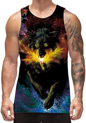 Freshhoodies Men's All Over Print Funny Tank Tops Breathable Summer Casual Sleeveless Beach Graphic Tee/Swimming Trunks