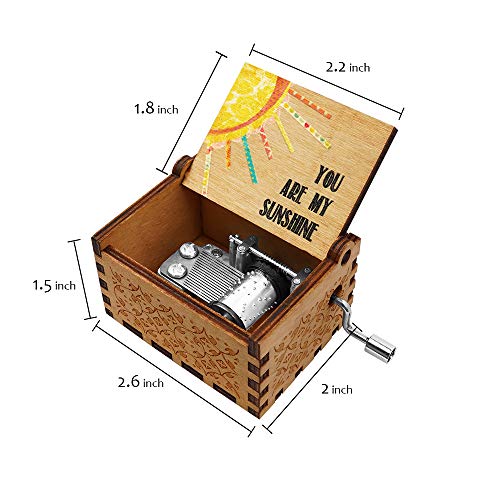 Officygnet You are My Sunshine Wood Music Box for Wife/Daughter/Son - Laser Engraved Vintage Wooden Hand Crank Gifts for Birthday/Christmas/Anniversary/Wedding/Valentine/Mother's Day - Thumbnail 3