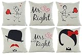 HOSL 6 Pack Cotton Linen Valentine's Day Gift Sofa Home Decor Design Throw Pillow Case Cushion Covers Square 17.5 Inch,Set of 6