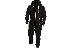 Mens Hooded Jumpsuit Full Zip Up Onesie Work Coverall Rompers Plus Size One Piece Overalls Jogging Suit with Pockets