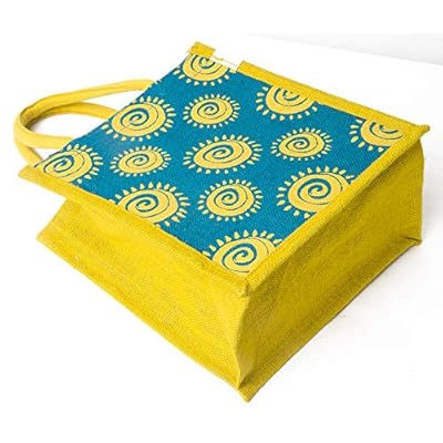 H&B Spiral Jute Bags for Lunch (Blue, H: 11 x L: 10 x W: 6)