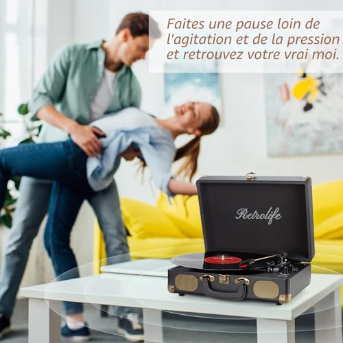 Turntable 3 Speeds 33/45/78 RPM Bluetooth Suitcase Portable Turntable Turntable Turntable with Built-in Speakers RCA Line Output Vintage Turntable