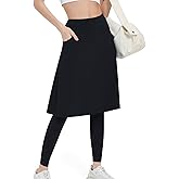 Women Athletic Knee Length Skirts with Leggings,Yoga Skorts Leggings with Arc-Shaped Pockets&Women Skirted Capris Skorts