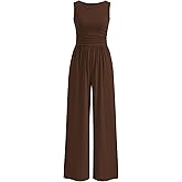 PRETTYGARDEN One Piece Jumpsuits for Women Dressy Casual Sleeveless Crewneck Wide Leg Rompers Jumpers Vacation Summer Outfits