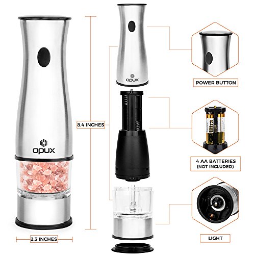 OPUX Premium Deluxe Electric Salt and Pepper Grinder Set Automatic Pepper Mill, Battery