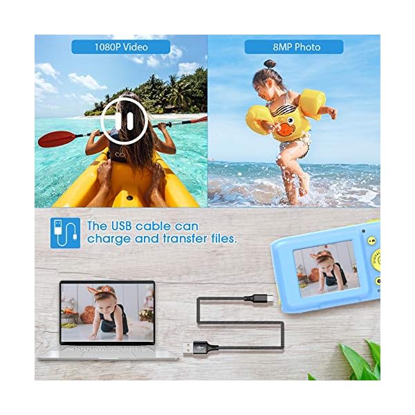 Kids Camera Childrens Digital Camera 8MP 1080P Underwater Camera for Kids 2 Inch Screen 10 Feet Waterproof Digital Camera for Girls Boys Holiday Birthday Creative Gifts - Image 5