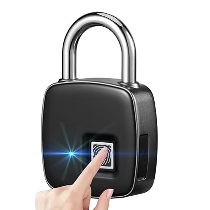 Tolv Present Lock Portable Waterproof Padlock with Finger Print Control Safe Outdoor Security Touch Keyless Lock with Long Standby Time & USB Charging for Gym Office Cabinet Box - Black