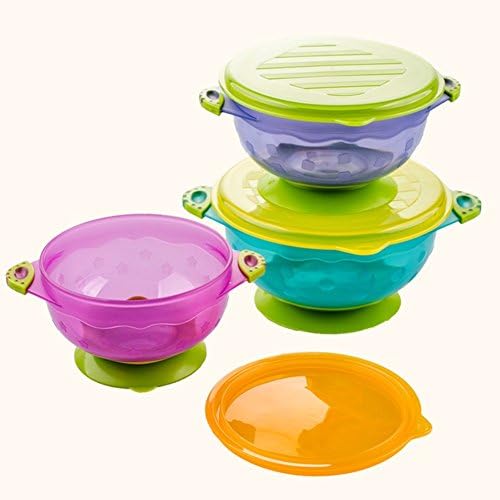 Henglian Best Baby Bowls,Stay Put and Spill Proof Suction Bowl Set , 3 Different Size Bowls, and Snap Tight Lids, Complete Baby Feeding Set and Perfect for Storage FDA Approved BPA Free