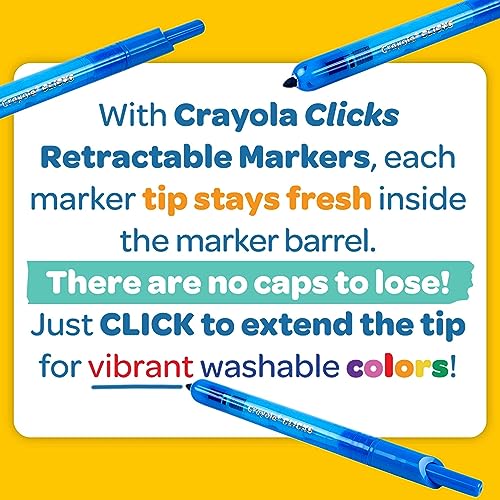 Crayola Clicks Washable Markers with Retractable Tips, School Supplies
