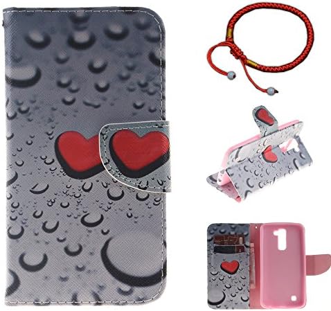 GOCDLJ Cell Phone Case for LG K10 2016 Cell Phone Slim Protective Case Pattern, LG K10 2016 Ultrathin PU Leather Flip Cover, Anti Scratch Bumper Cover Wallet Fully Protective Build in Stand Function Folio Book Style with Knife Shape Magnetic Holder Cash Pocket ID Card Slots Pouch Soft Silicone Backcover Backside Shell Artificial Sleeve + Chinese Style Red Bracelets Design Love Drops of Water