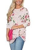 Dokotoo Womens Casual 3 4 Sleeve Floral Print Knot Blouses Tops and Shirts