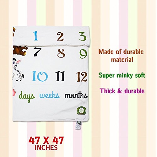 Spunky Sprouts Premium Double Layer Fleece Milestone Growth Blanket-Large 47"x 47" Size. Weeks & Months-Great Gift For Expecting Moms Photography Prop for Boys or Girls-Colorful Animals