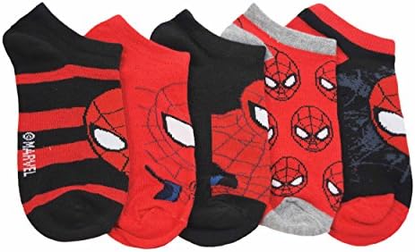 Marvel Comics Boys Spider-Man Red &amp; Black Ankle Socks 5 Pairs, Sock Sz L (8-9.5)
