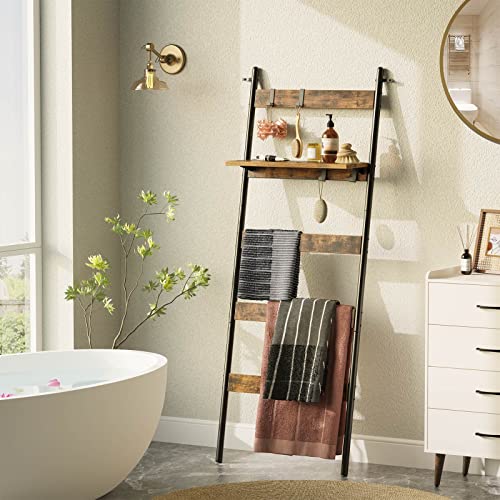 Rolanstar Blanket Ladder with Adjustable Shelf and 4 Hanging Hooks