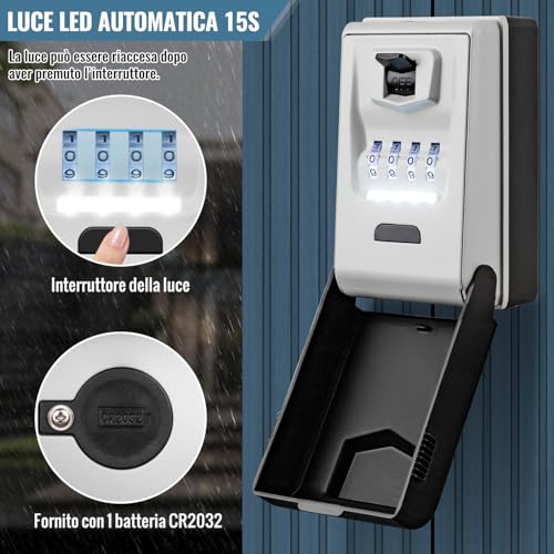 ENONEO External Backlit Key Safe Box with 4 Digit Code Key Box Waterproof Key Box for Home School