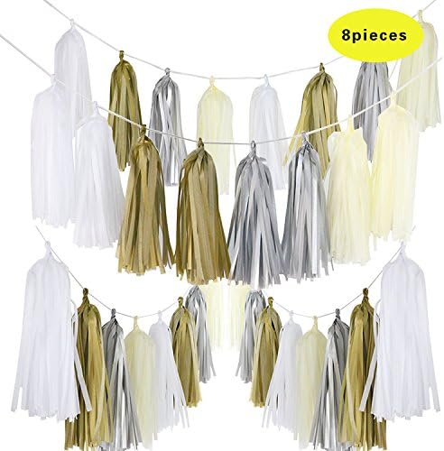 Jesipi Ivory White Paper Tassels Tissue Tassels Garlands Wedding Decorations (Pack of 8)