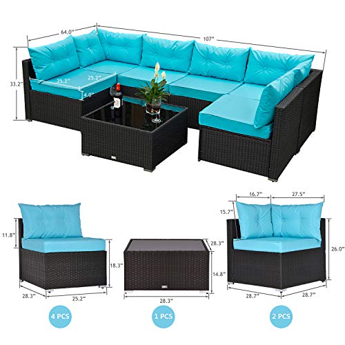 Amooly 7 Pieces Patio PE Rattan Sofa Set Outdoor Sectional Furniture Wicker Chair Conversation Set with Cushions and Tea Table - Thumbnail 4