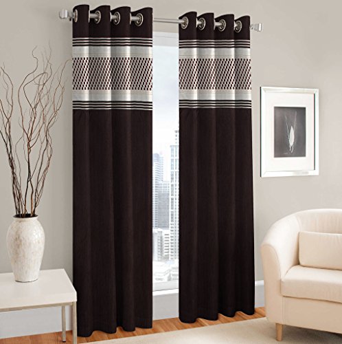 Buy La Elite Solid Fabric Set Of 2 Panel Pcs Polyester Eyelet Grommet Faux Silk Window Curtain Size Width X Length 48 Inch X 60 Inch Brown Color Online At