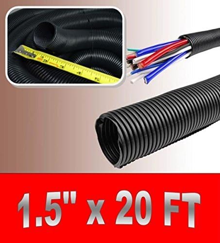 Nippon America 1.5 x 20' Black Split Loom TUBING Wire & Hose Cover Polyethylene Audio Video