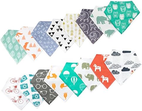 Adovely 16 Pack Unisex Baby Bandana Drool Bibs, Organic Cotton / Fleece