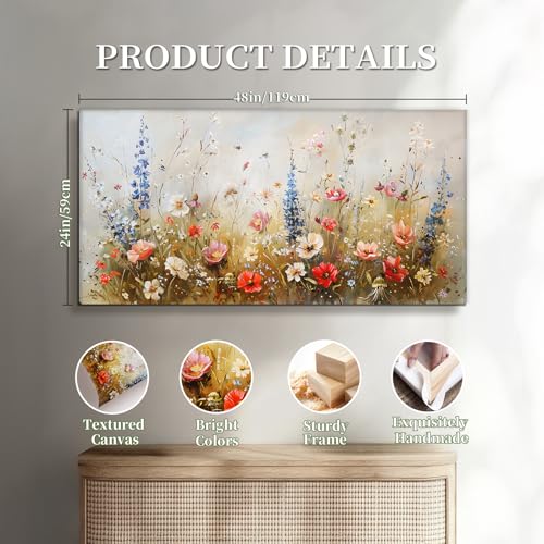 Hyidecorart Colourful Flowers Pictures Decoration Living Room Modern 59 x 119 cm | Exquisite Art, HD Print, Easy to Hang, Large Format, Versatile Wall Decor, Gift, Quick Assembly