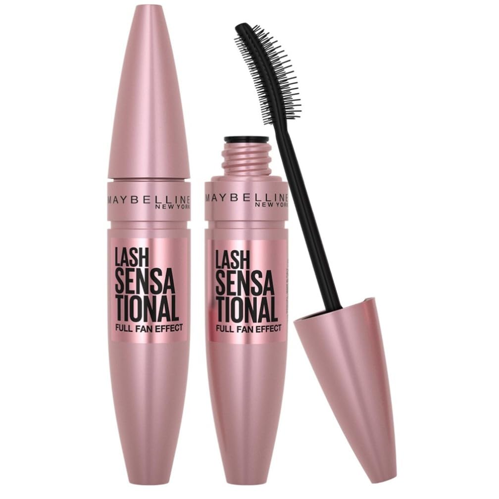Maybelline New York Lash Sensational Volumizing and Thickening Mascara, Washable (Not Waterproof), Very Black, Duo Bundle