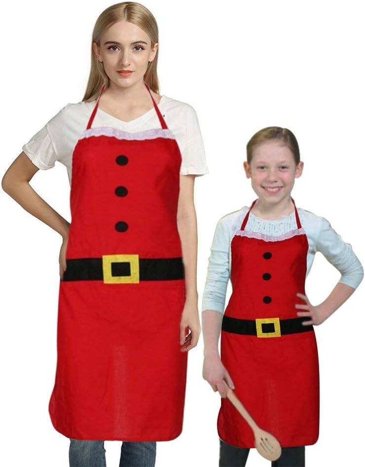 Christmas Apron Santa Gift X'mas Costume Traditional Ornament Dress Kitchen Decoration for Adults Kids 2 Pcs