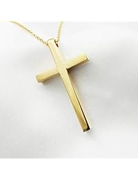 Collar con colgante de cruz, cadena de acero inoxidable chapada en oro de 18 quilates, collar de cruz simple y pulida para hombres y niños