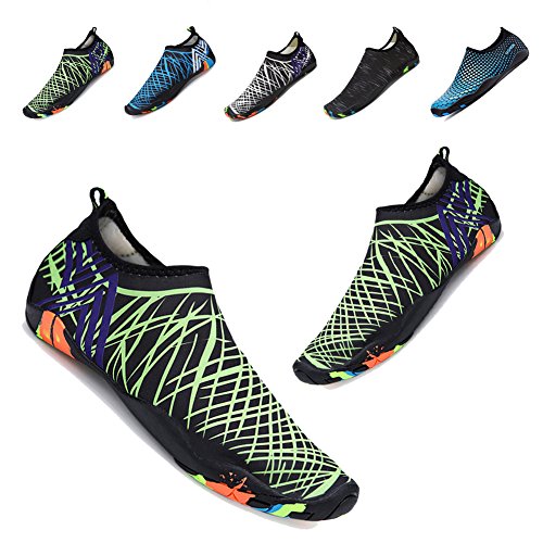 YALOX Men Women s Water Shoes Barefoot Quick-Dry Aqua Shoes for Swimming,Walking,Yoga,Beach Sports,Surfing(Green Net,46EU)