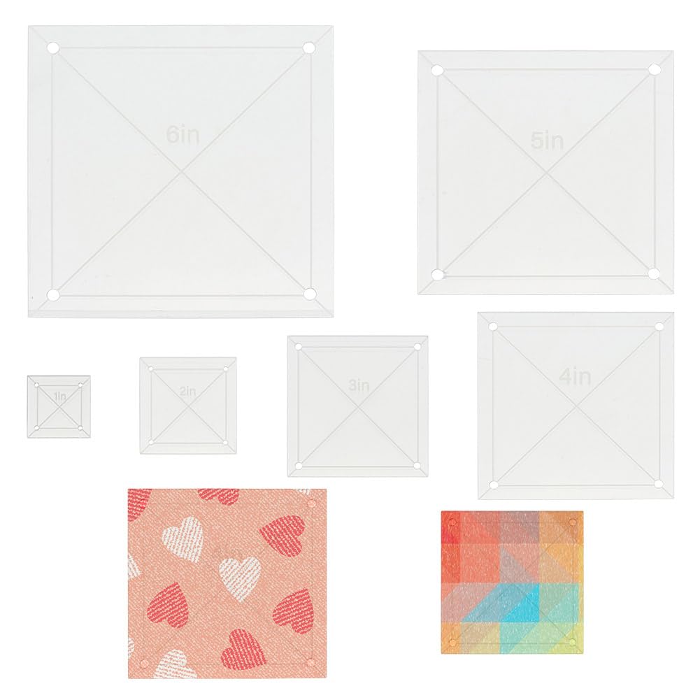 HOBBIESAY 6Pcs Customised Quilting Acrylic Template Set 1-6 Inch Square Quilting Templates Non-Slip Acrylic Quilt Templates Quilting Precision Tools for DIY Quilting Crafts