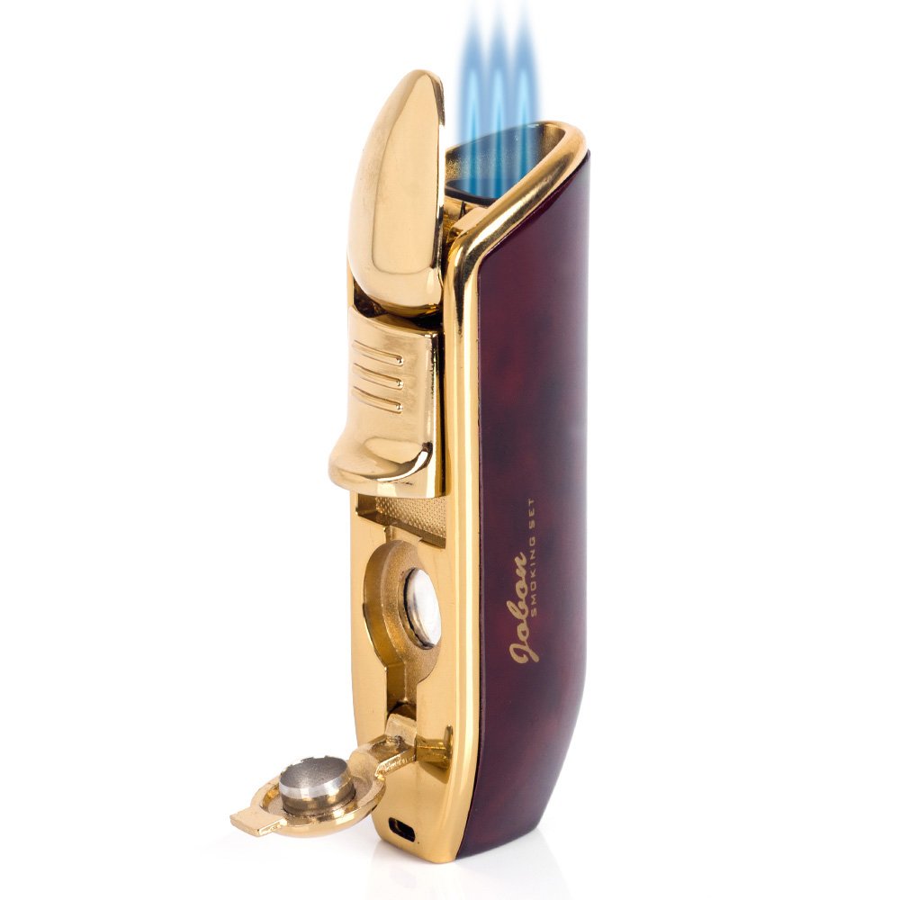 JOBON Triple Jet Torch Flame Butane Gas Cigarette Cigar Lighter with