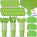 HeroFiber Disposable Paper Dinnerware for 24 - Lime Green - 2 Size Plates, Cups, Napkins , Cutlery (Spoons, Forks, Knives), and tablecovers - Full Party Supply Pack