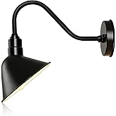 Naurham 8 Inch Gooseneck Barn Sign Lights, Outdoor Sign Lighting Fixture | Black and White, Angle Shade, Vintage Antique Farmhouse Style, Wall Dome Light, For Store Restaurant Porch Garage, E26 Base