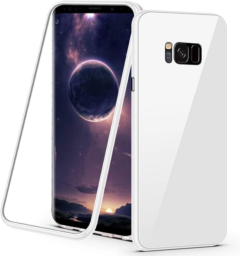 UMTITI Compatible Samsung Galaxy s8 Plus Case, Full Body with Built in Screen Protector Magnetic Adsorption Color Tempered Glass Magnet Cover (White)