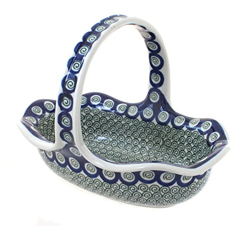 Click Here to See More Images Polish Pottery Peacock Swirl Basket