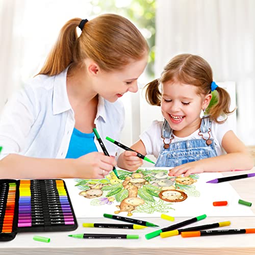 AFXXE 120 Colors Lettering Markers Brush Tips & Double Fine Kit for Girls, Kids and Adults, Professional Watercolour Markers Included 3 Templates
