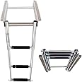 Mojiate Made 3 Step Telescoping Folding Boat Ladder Boarding Stepladder with Press-Type Spring for Boat Yacht Swimming Pool and More, Rated to 400 Pounds