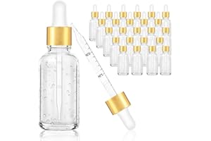 ZBCCEOB 24 Pack Clear Dropper Bottles, 2oz Glass Tincture With Eye Dropper and Golden Caps, Leak Proof Travel for Essential Oils/Chemistry Lab Chemicals/Colognes & Perfumes
