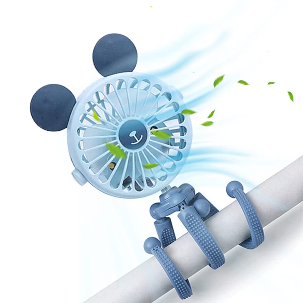 TySendi USB Powered Rechargeable Clip on Fan w/ Built-in Light, Portable Mini Tripod Fan for Baby Stroller, Car Seat, Wheelchair, Desk & Treadmill(Blue)