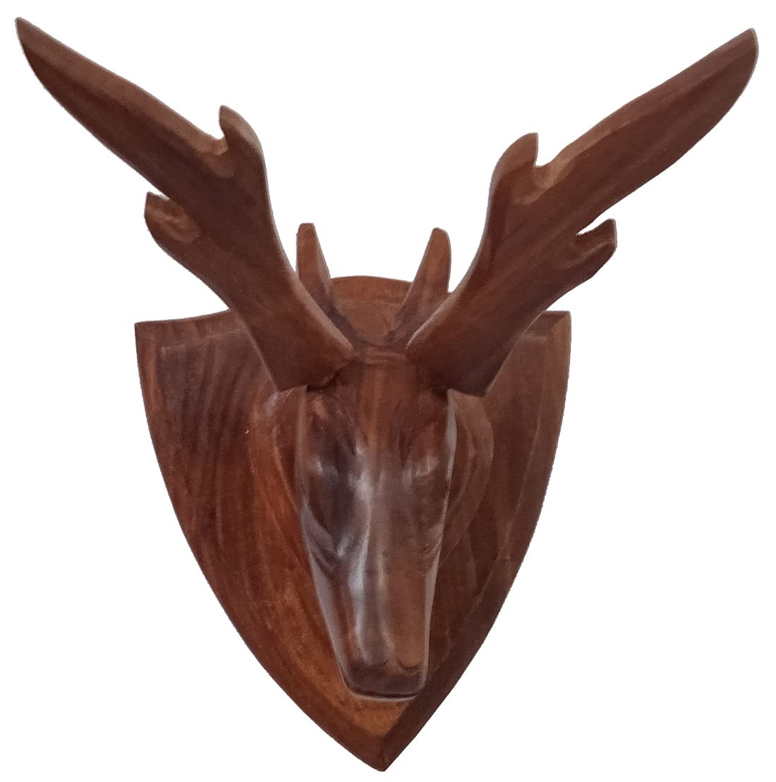 Purpledip Wooden Wall Hanging Plaque: Regal Design Deer Head With Horns (12588)