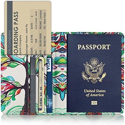 Anvas Passport Holder Travel Wallet - Premium Vegan Leather RFID Blocking Case Cover - Securely Holds Passport, Business Cards, Credit Cards, Boarding Passes,02 Happy Tree